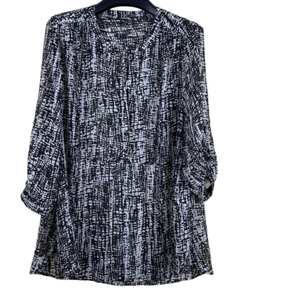 George v-neck blouse sheer black grey white 3X